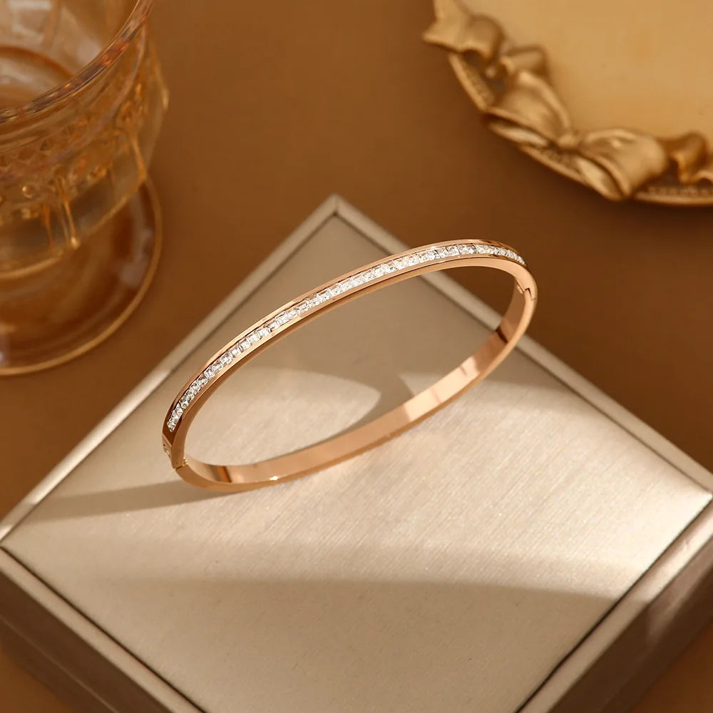 Htpwe Stainless Steel Diamond Ring Stacking Bracelet Women 18k Gold Plated Couple Holiday Gift Fashion Bracelet Party Jewelry
