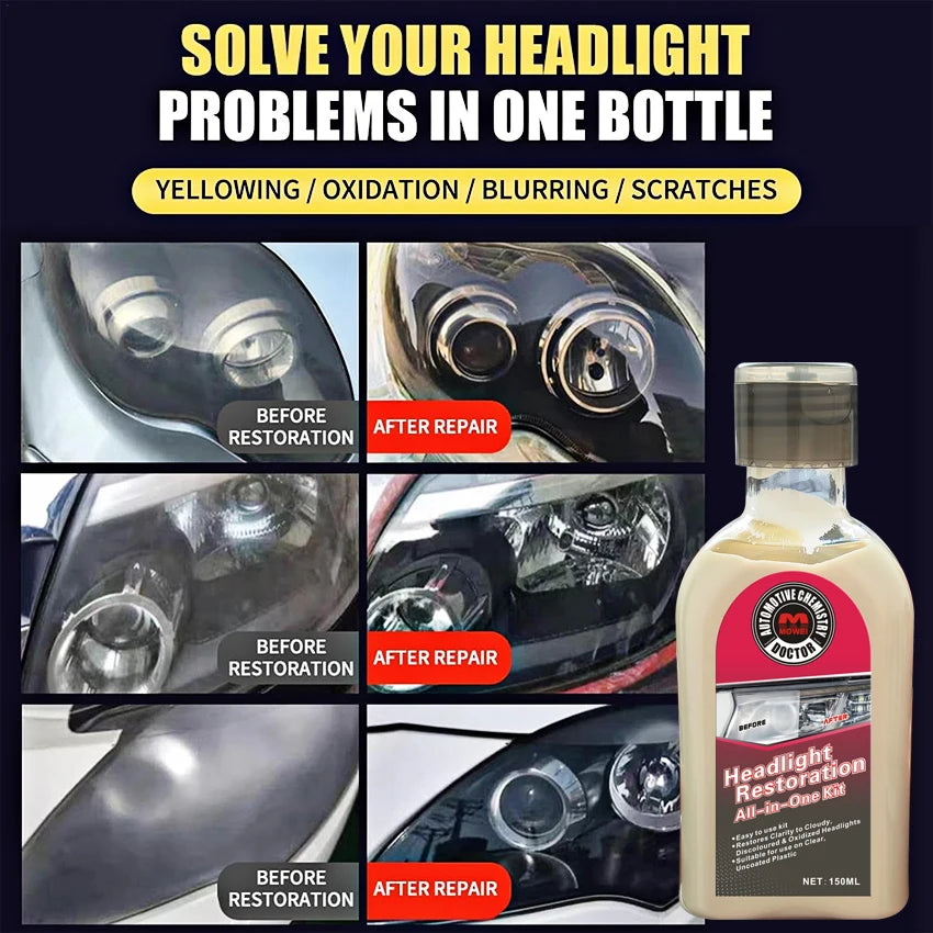 Car Headlight Repair Fluid, Car Headlight Oxidation, Yellowing, Scratch Blur, Enhanced Crystal Coating and Renovation Agent