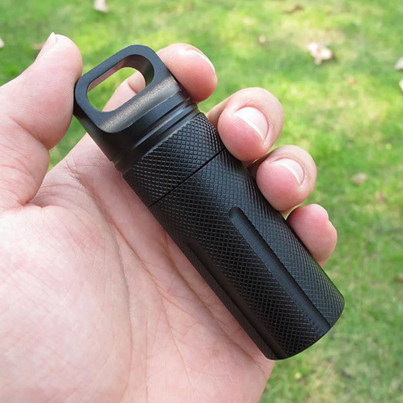 Aluminium Alloy Survival EDC Waterproof Capsule Seal Bottle Case Container Holder Tool Outdoor Camping Accessories