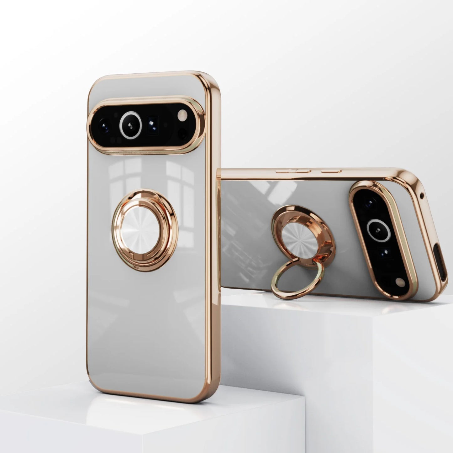 Flexbile Shockproof Plating Ring Holder Phone Case For Google Pixel 9 Pro XL 8A 8 Pro Cover Stand Back Shell Capa Funda Coque
