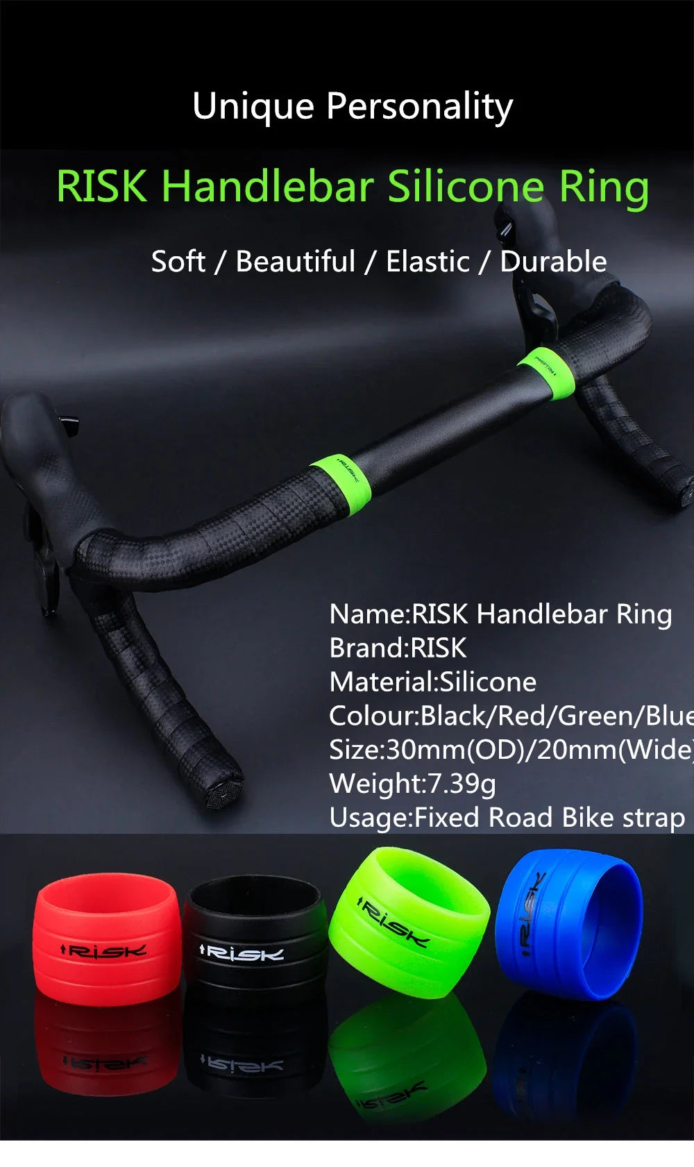 Risk 1 Pair Road Bike Handlebar Strap Fixed Ring, Silicone Non-Slip Bicycle Handlebar Tape Fixing Ring, Anti-Slip Rubber Sleeve
