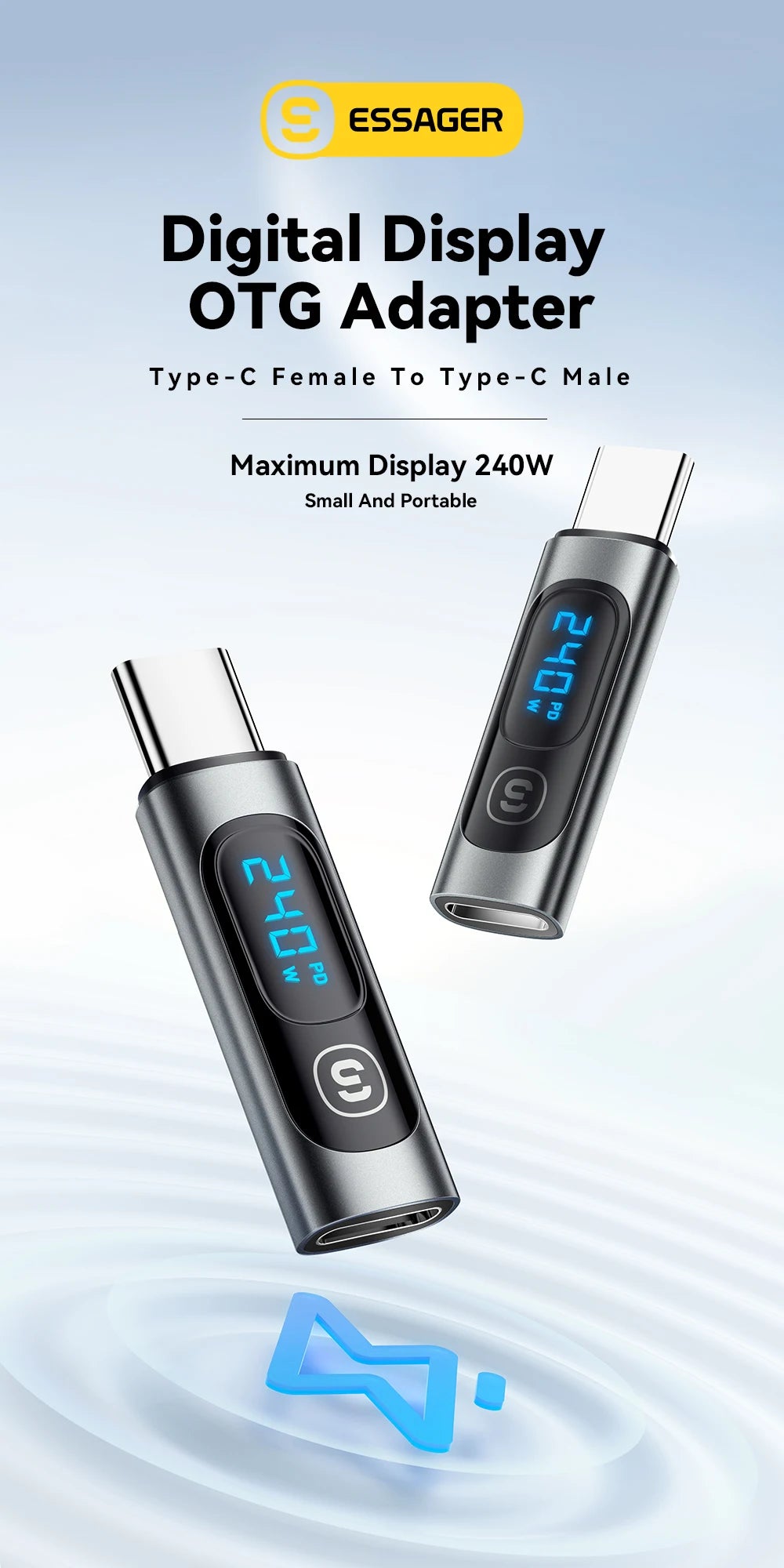 Essager 240W USB C Adapter Type C to USB C 3.0 2.0 OTG Connector Digital Display Data Adapter 100W For Macbook Pro Air Samsung
