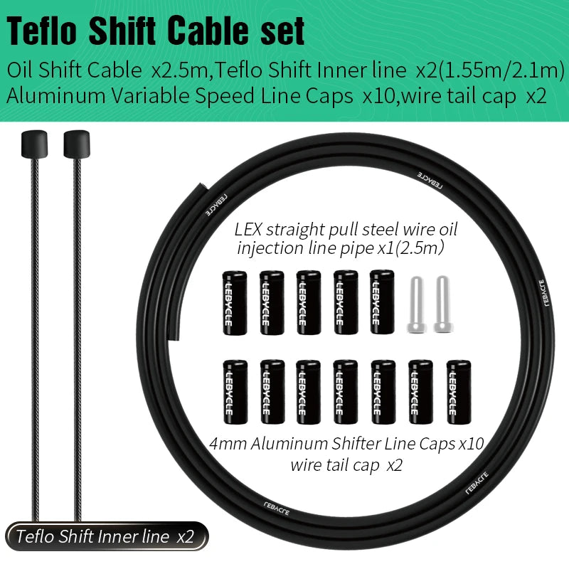 Lebycle MTB Road Bike 2pc Brake Line 1.7m Derailleur Shift Inner Wire 1.55/2.1m Brake Hose 2.5m Teflon Coated Bicycle Cable