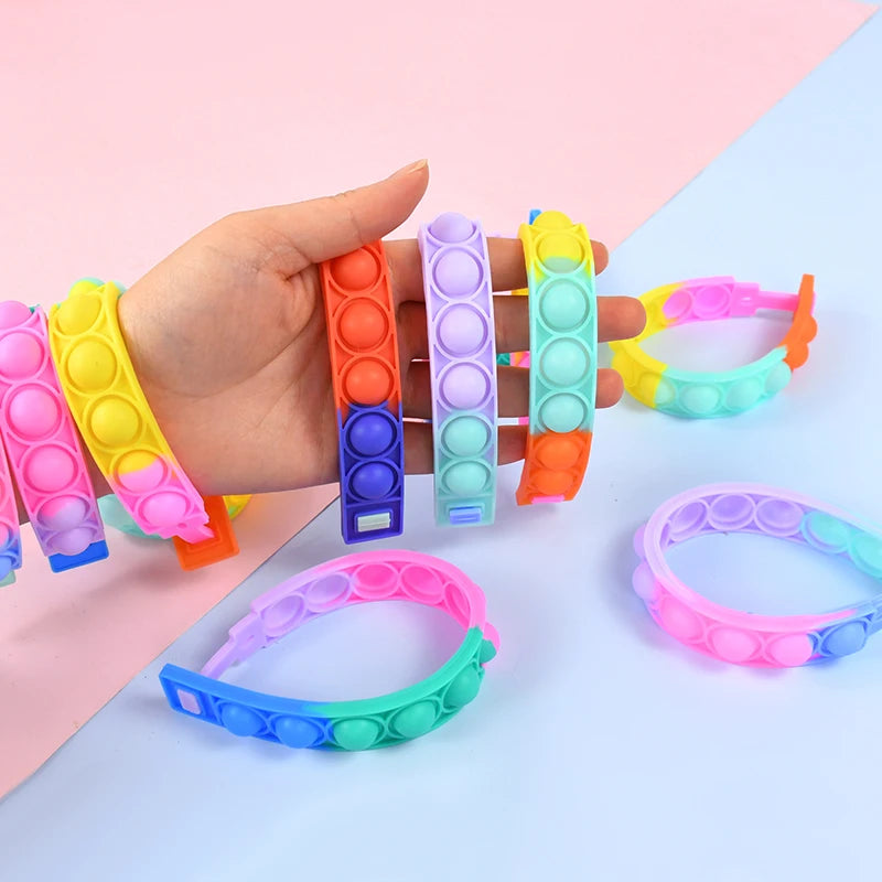 24/48/72Pcs Pop Bracelet Fidget Toy Kids Birthday Party Favors Goodie Bag Filler Sensory Stress Relief Christmas Gift Supplies