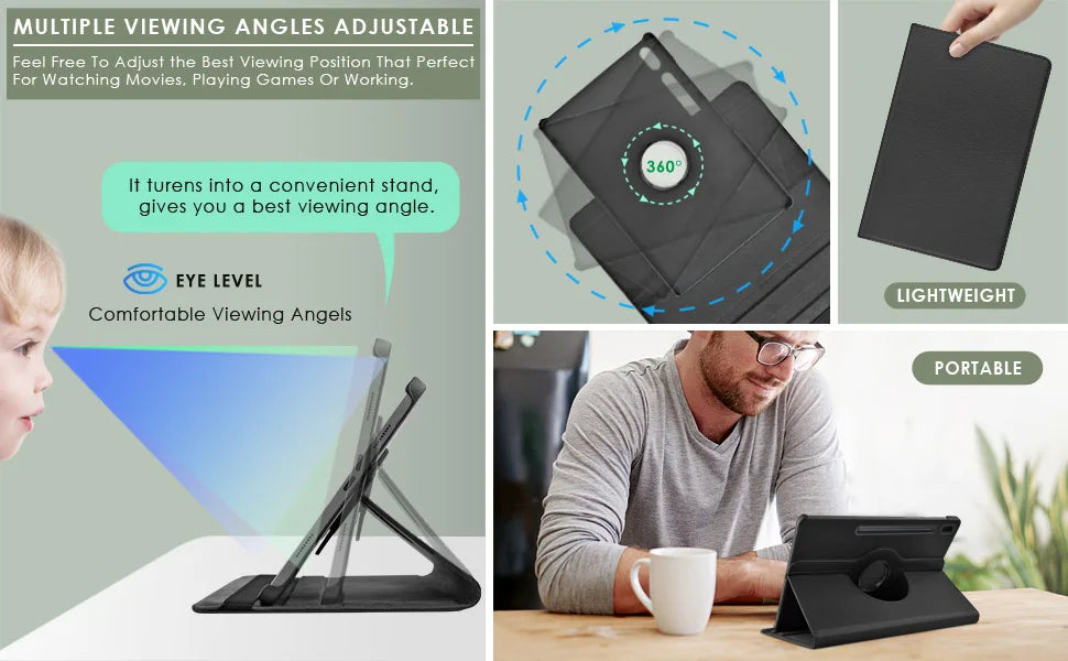 360 Rotating Case for Samsung Galaxy Tab S10+S9 Ultra 14.6 S8 Plus 12.4 S7 FE 11 Tablet Cover X900 X916 X800 X810 T730 T970 Case