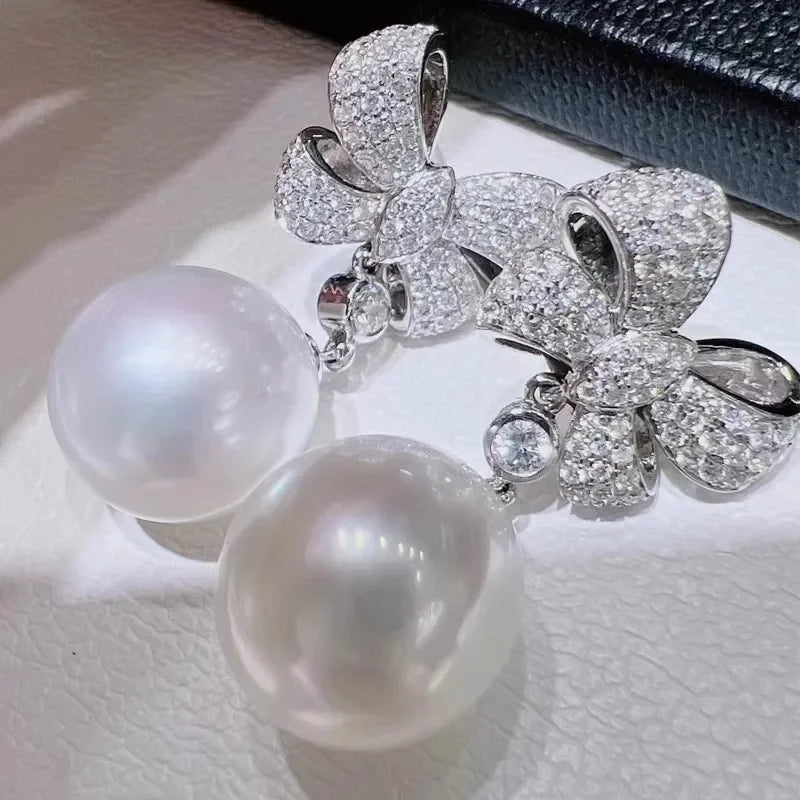 Sweet Bow Shape Imitation Pearl Hanging Earrings for Women Romantic Bridal Wedding Earrings Luxury Cubic Zirconia Jewelry