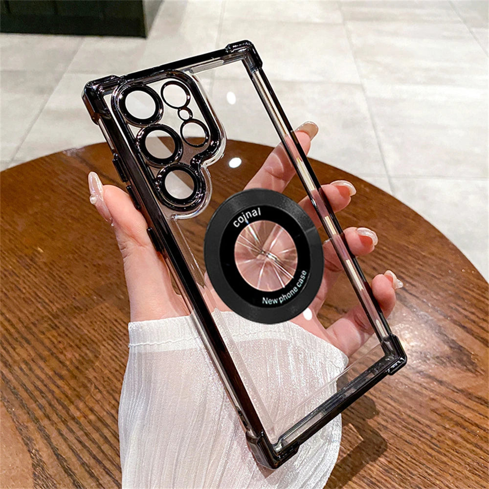 Transparent for Magsafe Case for Samsung Galaxy S24 Ultra S23 FE S22 Plus Magnetic Lens Film Camera Protection Shockproof Cover