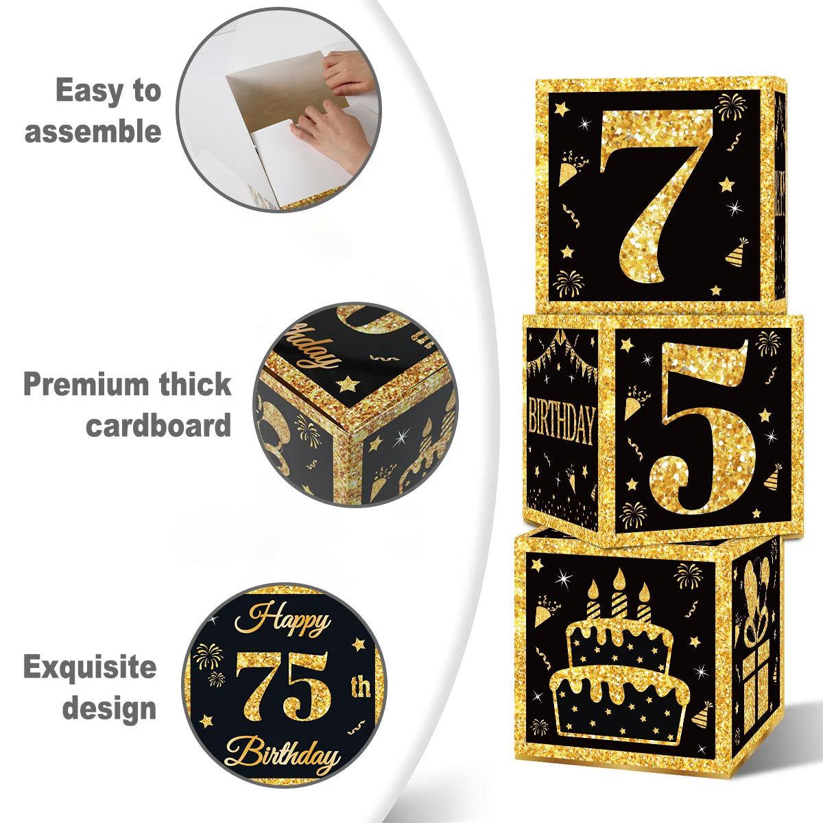 Gold Black Birthday Number Paper Boxes 18 30 40 50 60 70 75 80 Year Old Birthday Party Decoration Adult Birthday Party Supplies