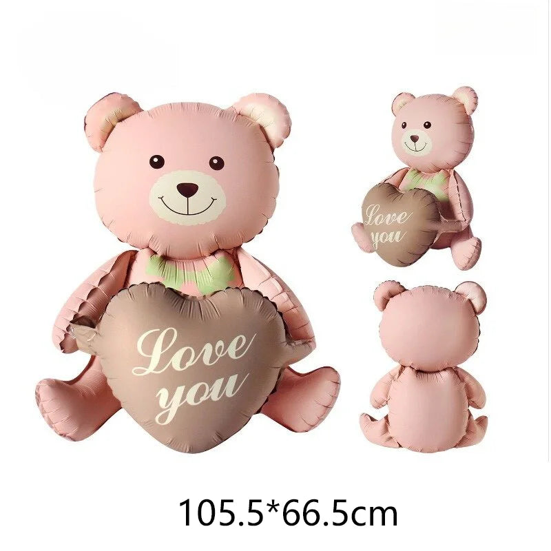 Cute Matte Rainbow Cake Bear Foil Balloon Kids Adult Birthday Party Decorations Cartoon Bow Candy Ice Cream Balloons Globos