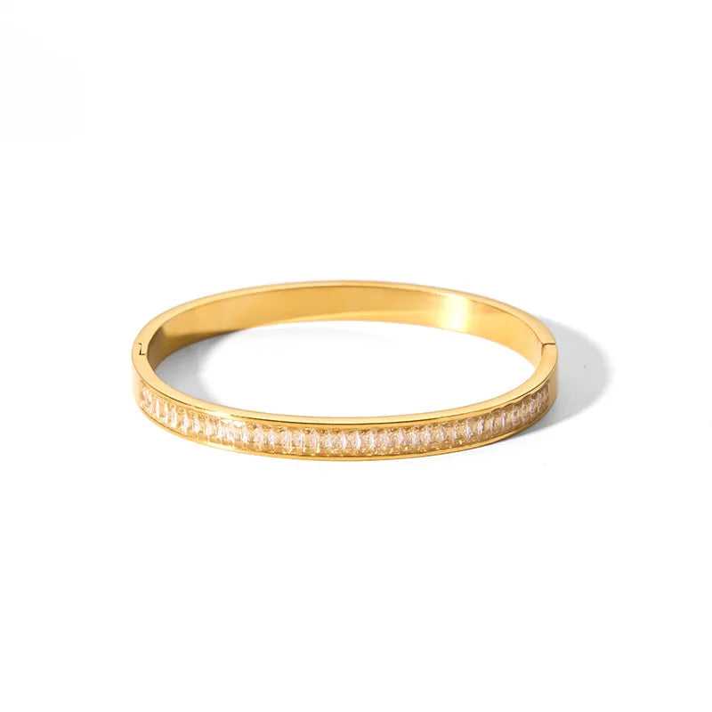 New Waterproof Cubic Zirconia Bangles Stainless Steel Bracelets Tarnish Free Jewelry for Women Factory Wholesales Customize