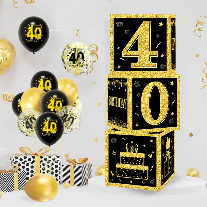 Gold Black Birthday Number Paper Boxes 18 30 40 50 60 70 75 80 Year Old Birthday Party Decoration Adult Birthday Party Supplies