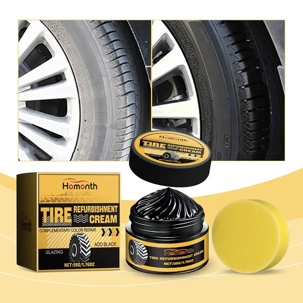 50g Tire Coating Wax Car Tire Retreading and Film Plating Cream Tire Shine Coating Wax Auto Rubber Parts Shiny Paste Anti-Aging