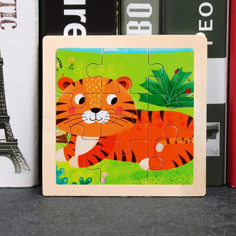 Baby Wooden Toys 11x11cm Jigsaw 3d Puzzle Cartoon Animal Traffic Wooden Puzzle Game Montessori Educational Toys For Children