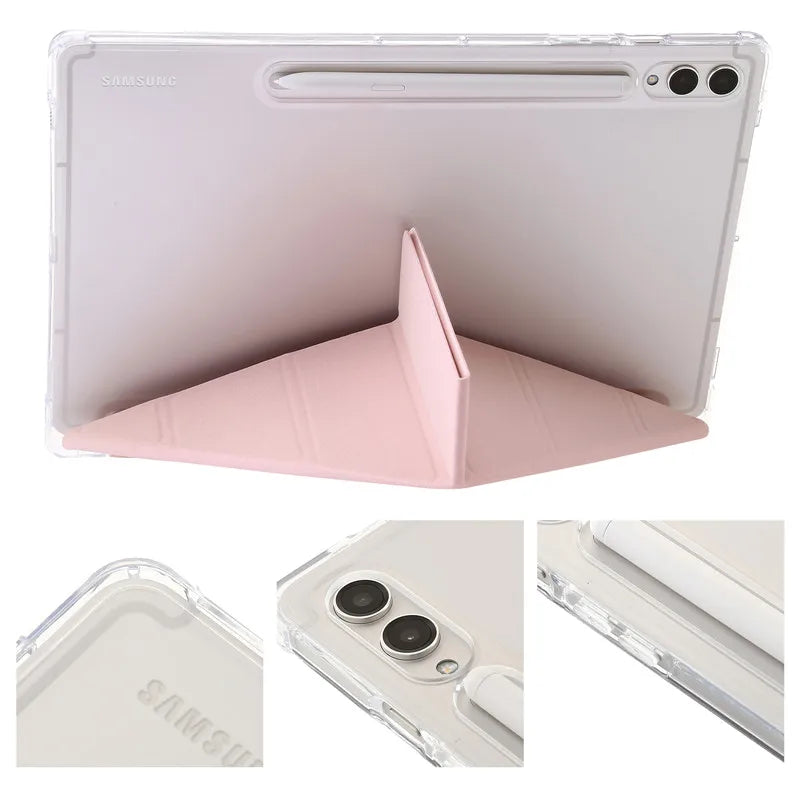 For Samsung Tab S9 Plus Case 12.4" Acrylic Clear Hard Back Stand Smart Cover For Galaxy Tab S9 FE S10 Plus Case With Pen Holder