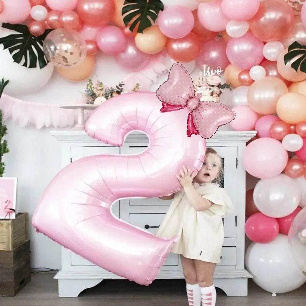40 Inch Birthday Number Ballons New Girls Princess Birthday Pink Bownot Balloons Wedding Party Ballons Jumbo Number Balloon