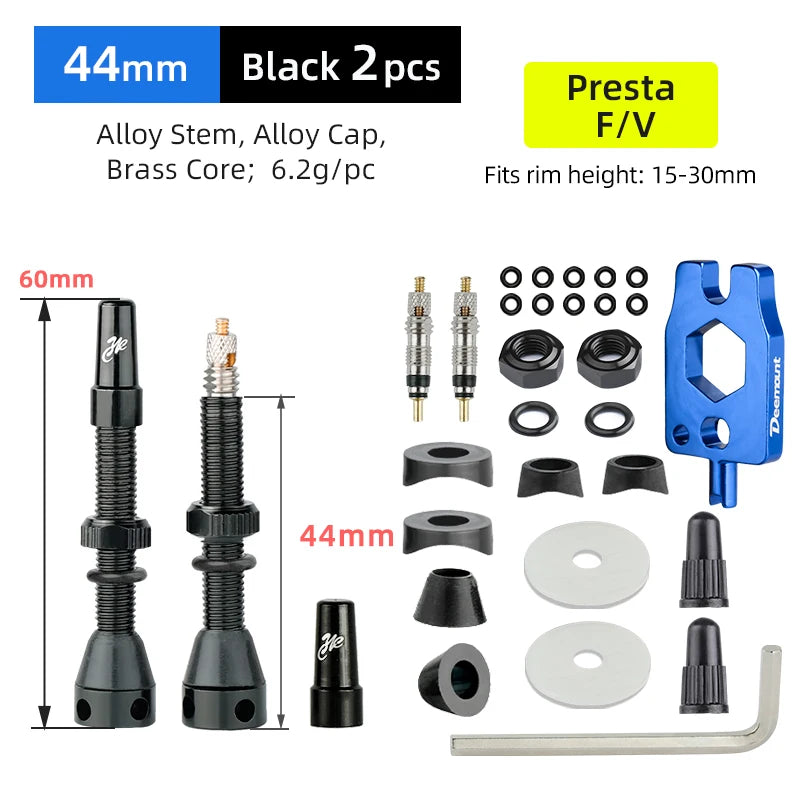 Bicycle F/V Tubeless Valve 44 60 80mm W/Tool Optional For Gravel Bike Aluminum alloy Pole Brass Core Presta Valve Cycling Parts