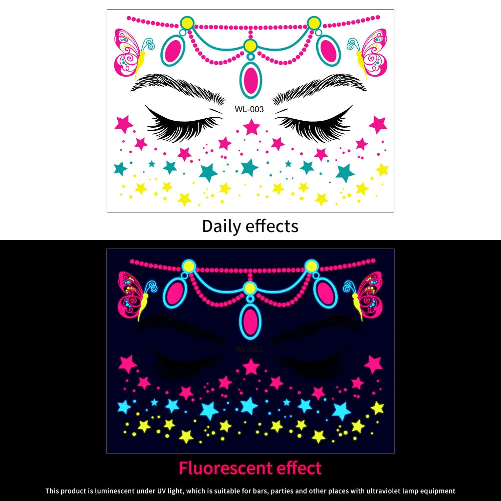 3D Face Eyes Party Makeup Tattoo Sticker Acrylic Diamond Rhinestones Sticker Self-adhesive Mixed Crystal Face Decoration Sticker