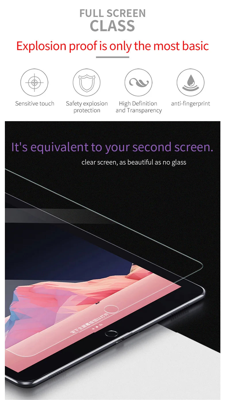 2PCS Tempered Glass Screen Protector for iPad 9 8 7 6 10 Air 5 4 3 2 Mini iPad 10.2 9.7 10. 5 10.9 11 New iPad Pro 2022 2021 20