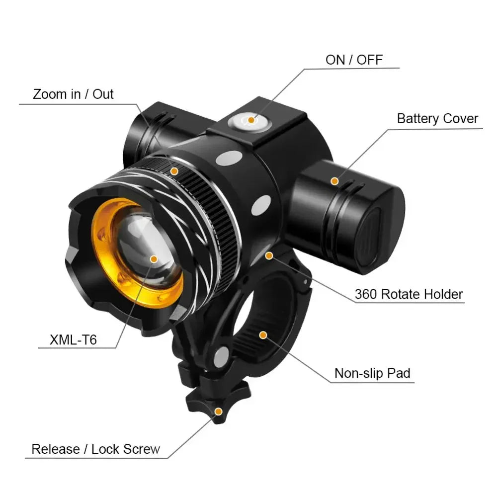 NEW T6 LED Bicycle Front Light With Taillight USB Rechargeable Lantern Zoom Bike Headlight Cycling Flashlight Bike Accessories