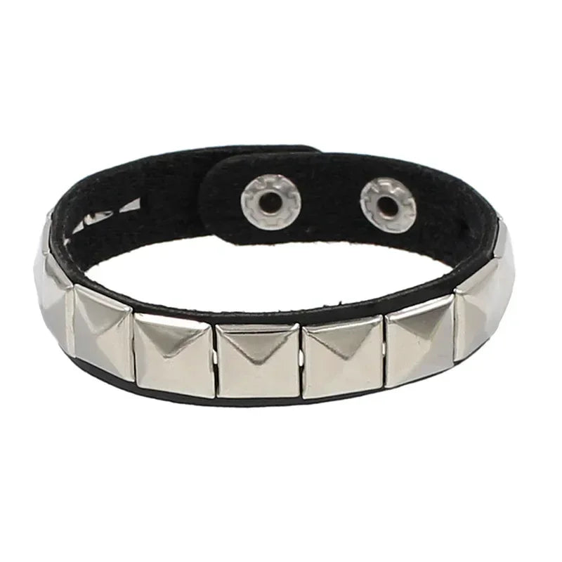 New Punk Fashion Men Black Cuff Leather Bracelet Wristband Metal Rivets Stud Charm Bangle for Women Rock Gothic Jewelry 2024