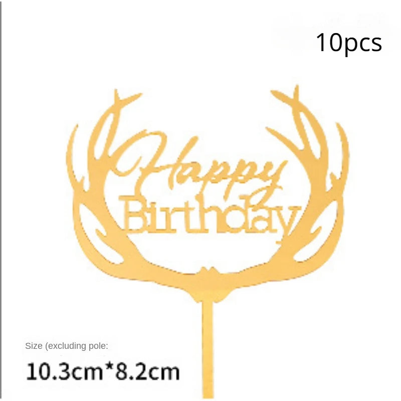 10pcs Multiple Styles Happy Birthday Cake Topper black Gold Cake Toppers Baby Shower Cake Birthday Party Cake Flag Decorations