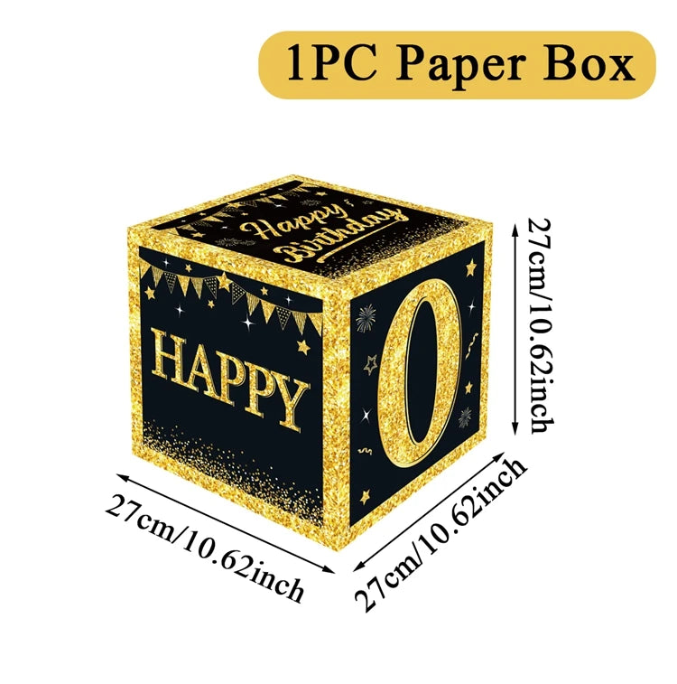 Gold Black Birthday Number Paper Boxes 18 30 40 50 60 70 75 80 Year Old Birthday Party Decoration Adult Birthday Party Supplies