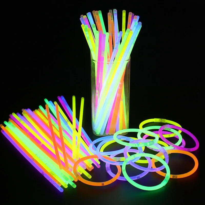 100pcs Party Fluorescence Prop Wedding Party Light Glow Sticks Bracelets Necklaces Live House Concert Bright Colorful Glow Stick