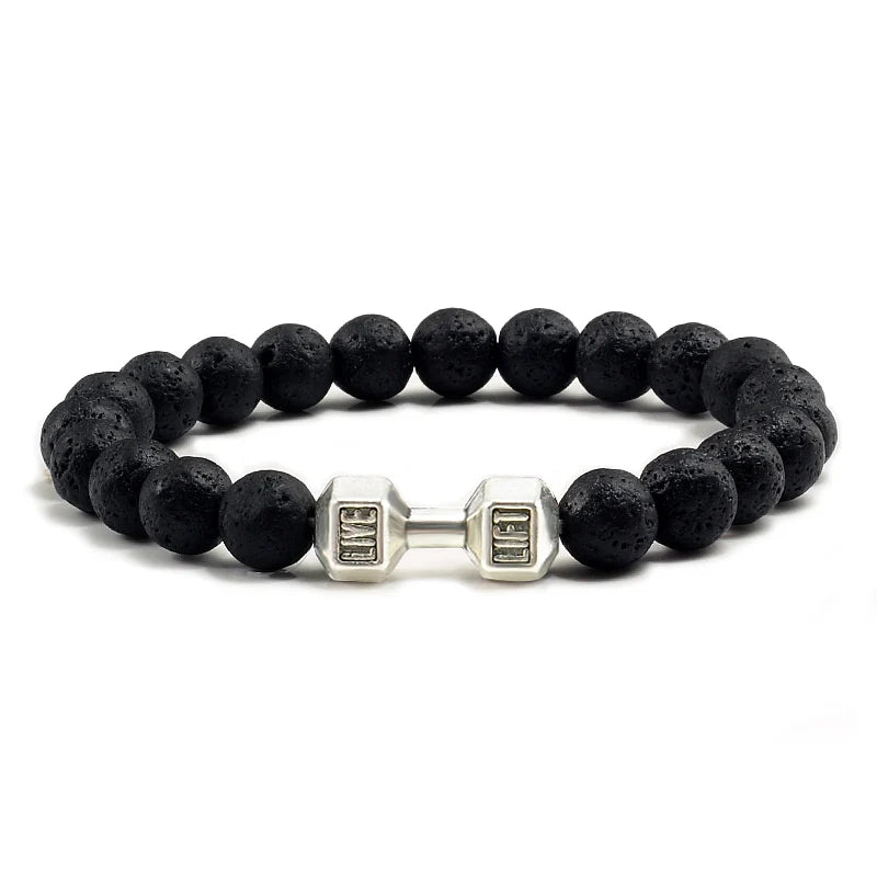 Gym Dumbbells Beads Bracelet Natural Stone Barbell Energy Weights Bracelets for Women Men Couple Pulsera Wristband Jewelry Gift