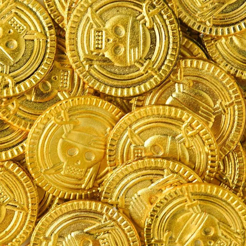 50/100Pcs Pirate Gold Coins Plastic Fake Treasure Coins Props Halloween Decor Kids Birthday Party Favor Game Treasure Supplies