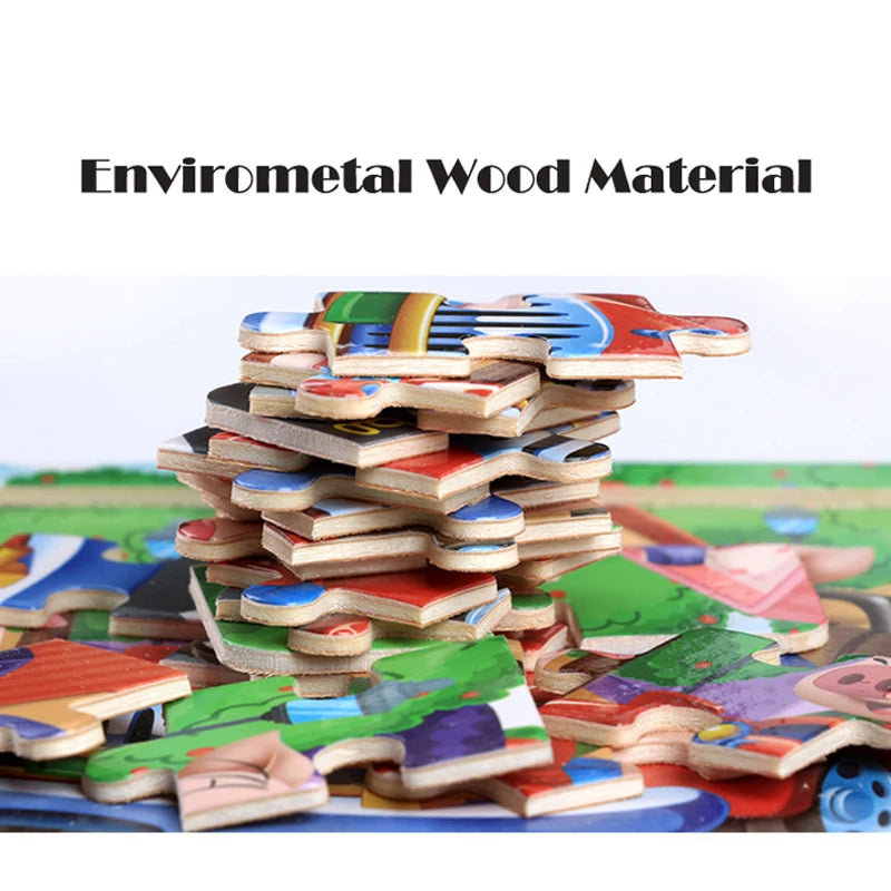 Baby Toys 20Piece Wooden Puzzle Cartoon Animal Vehicle 3D Jigsaw Puzzle Game Montessori Educational Toys For Children Gifts