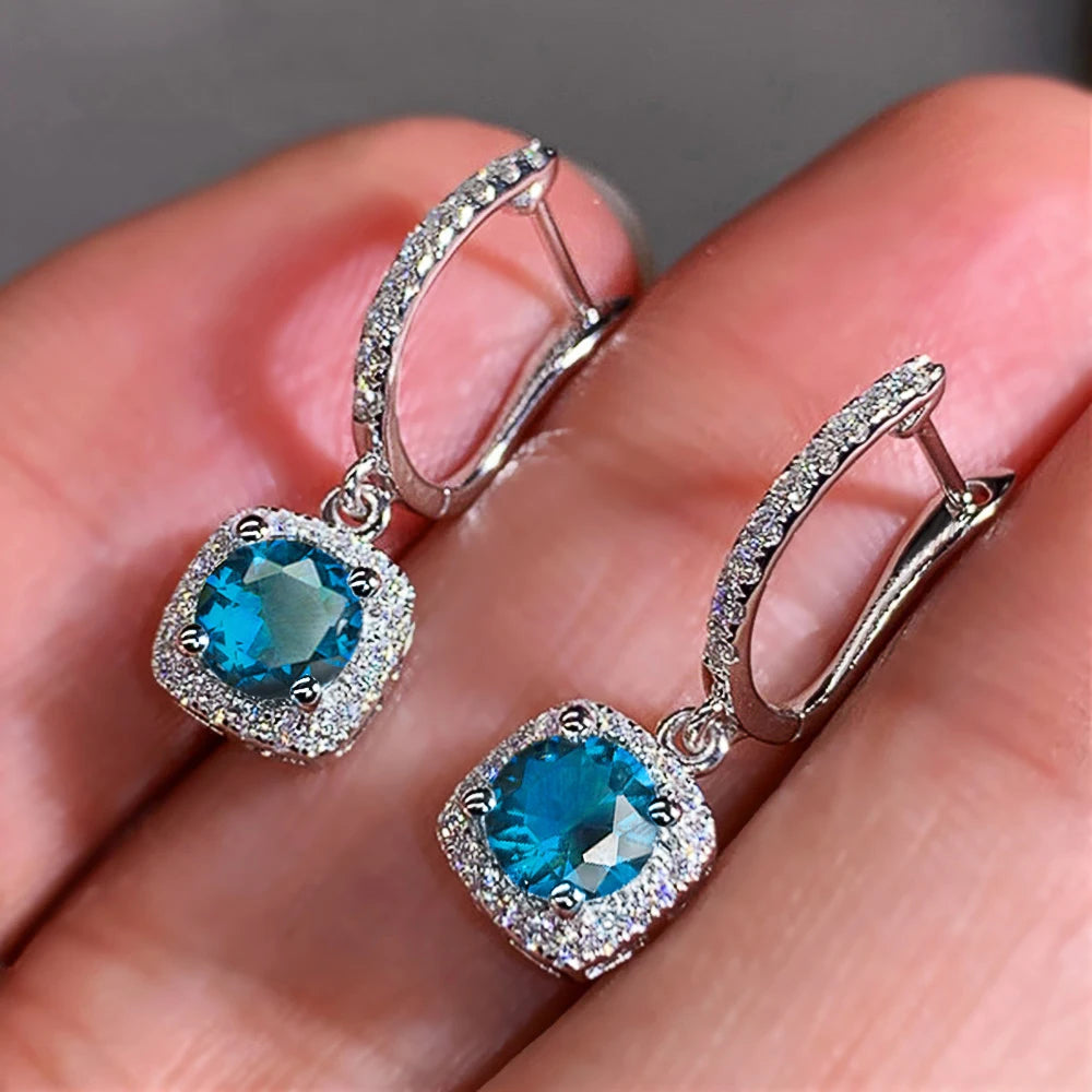 New Trendy Square Shape Drop Earrings Brilliant Bridal Engagement Wedding Jewelry Elegant Female Dangle Earring Nice Gift
