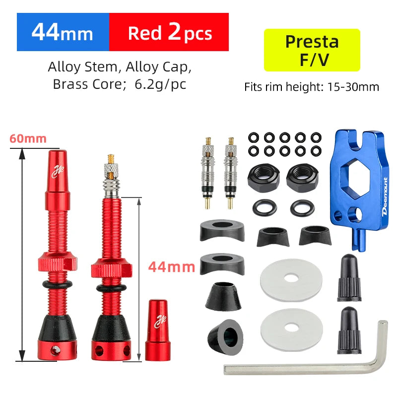 Bicycle F/V Tubeless Valve 44 60 80mm W/Tool Optional For Gravel Bike Aluminum alloy Pole Brass Core Presta Valve Cycling Parts