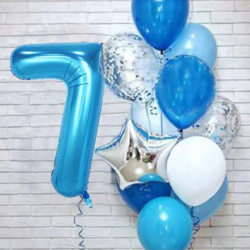 12pcs Blue 32inch Number Foil Latex Balloon Happy Birthday Party Decorations Kids Boy Baby 1 2 3 4 5 6 7 8 9 Year Old Supplies