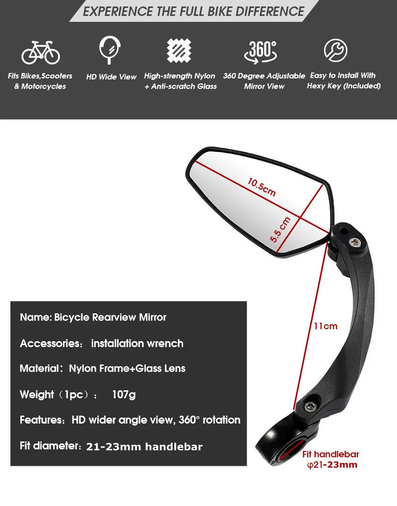 WEST BIKING Anti-Glare Bicycle Mirror Handlebar Rear View Wide Range Back Sight Reflect electric scooter Mirror bike accessories