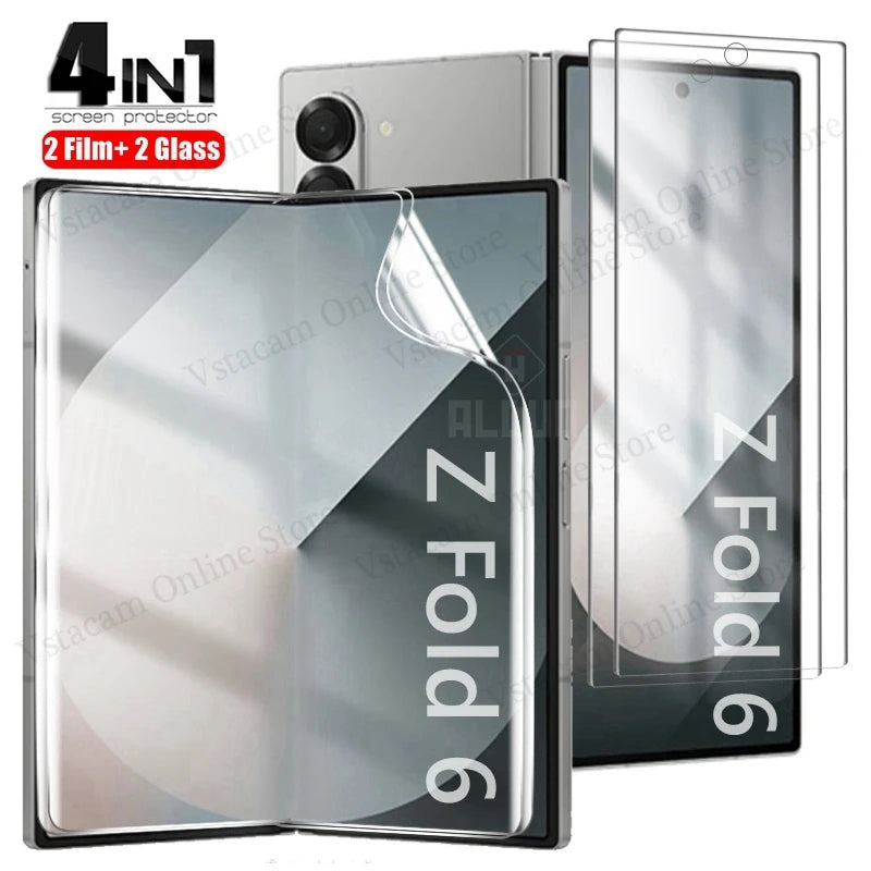 4in1 Internal Film + Front Tempered Glass for Samsung Galaxy Z Fold 6 5 4 3 Screen Protector Protective Films on Fold6 Fold5