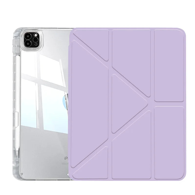 For iPad 2024 Air 6 2022 2018 iPad Pro 11 Air5 Air4 10.9-inch 11-inch transparent tpu multi-angle stand Smart pen holder
