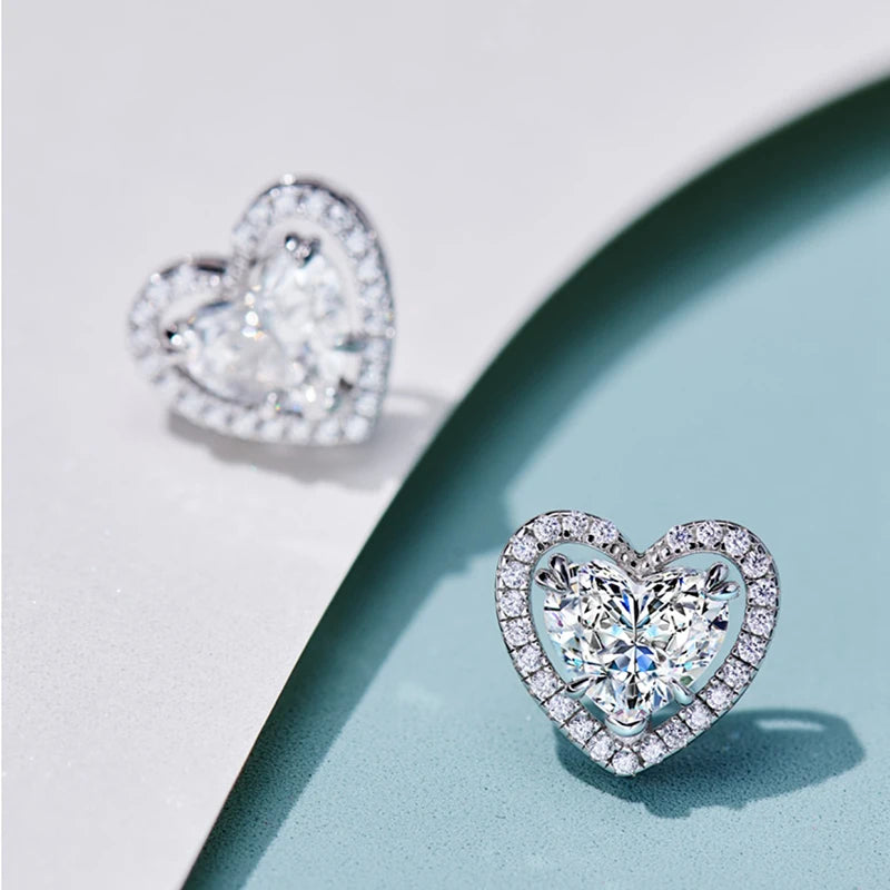 Heart Shaped Cubic Zirconia Stud Earrings for Women Temperament Love Earrings Wedding Luxury Fashion Lady's Ear Jewelry