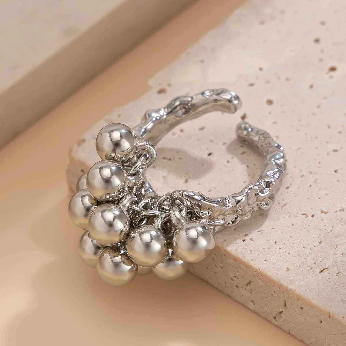 Salircon Fashion Simple CCB Small Ball Ring for Women Men 2024 Punk Hip Hop Metal Open Finger Ring Female Jewelry Gift