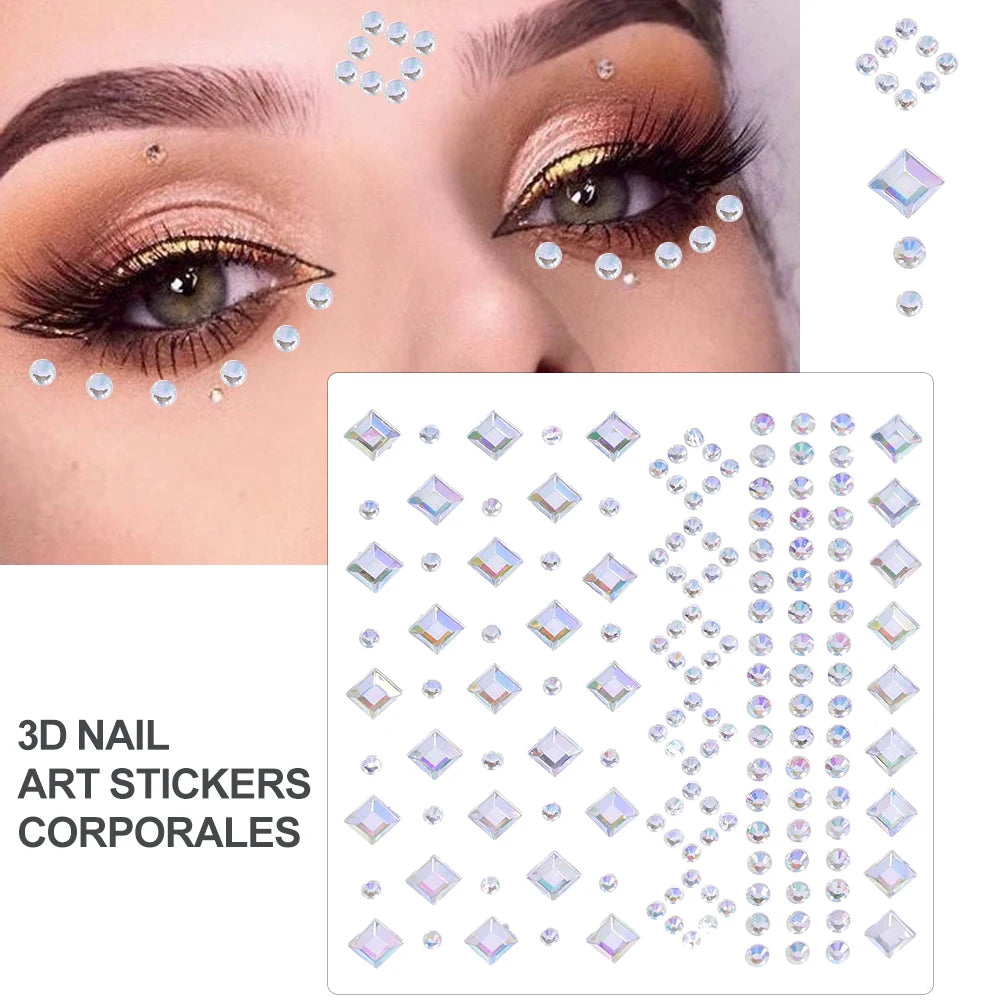 3D Face Eyes Party Makeup Tattoo Sticker Acrylic Diamond Rhinestones Sticker Self-adhesive Mixed Crystal Face Decoration Sticker