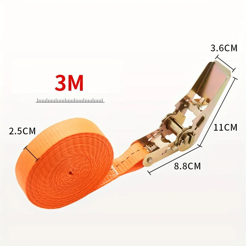 Heavy-Duty Car & Truck Front Cargo Ratchet Strap with Metal Buckle - Adjustable, Secure Tie-Down for Safe Luggage Transport