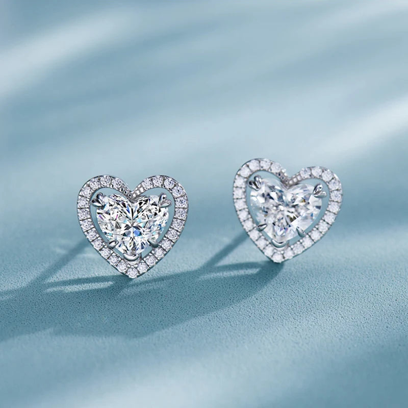 Heart Shaped Cubic Zirconia Stud Earrings for Women Temperament Love Earrings Wedding Luxury Fashion Lady's Ear Jewelry