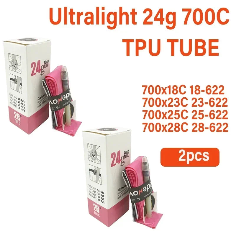 Ridenow Ultralight Bicycle Inner Tube 700 x 18 25 28 32 35 38C Road Bike TPU Tube 45 65 85mm Length French Valve 700C 28'' tube