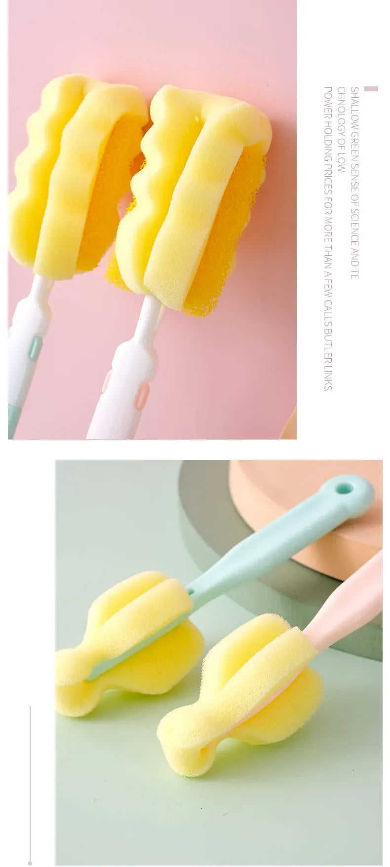 3pcs/lot Bottle Brush Sponge Rotation Baby Pacifier Cup Nipple Cleaning Brushes Set Handheld Soft Head Goupillon De Nettoyage