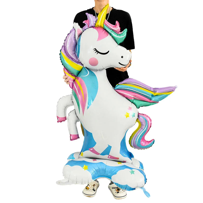 1pc 4D Rainbow Unicorn Foil Balloons For Girls Unicorn Birthday Decor Kids Jungle Birthday Party Elephant Animal Standing Ballon