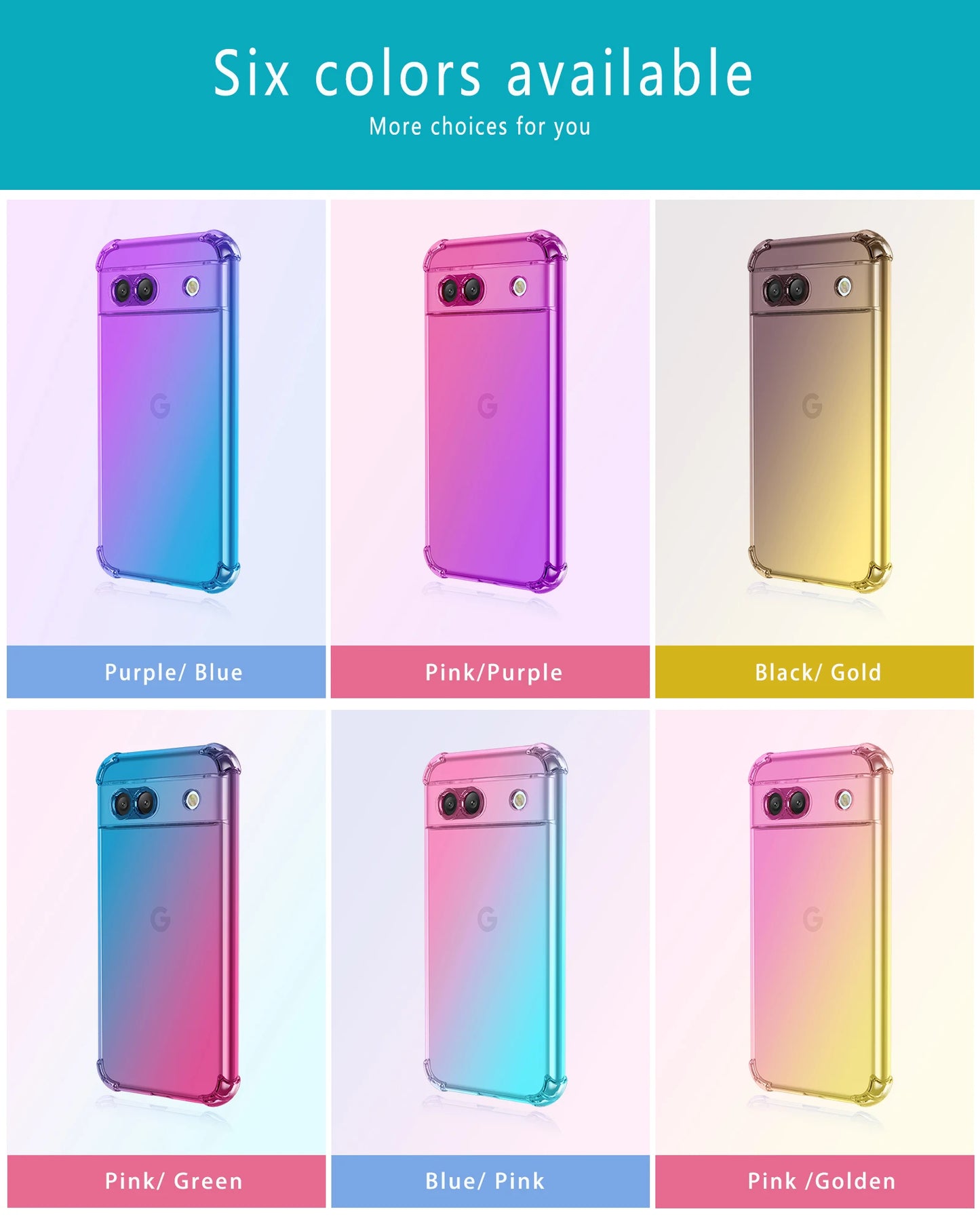 Shockproof Gradient Airbag TPU Case for Google Pixel 9 Pro XL 8A 8 Pro 7A 7 Pro 6A Protective Cover Fundas Coque Capa Shell