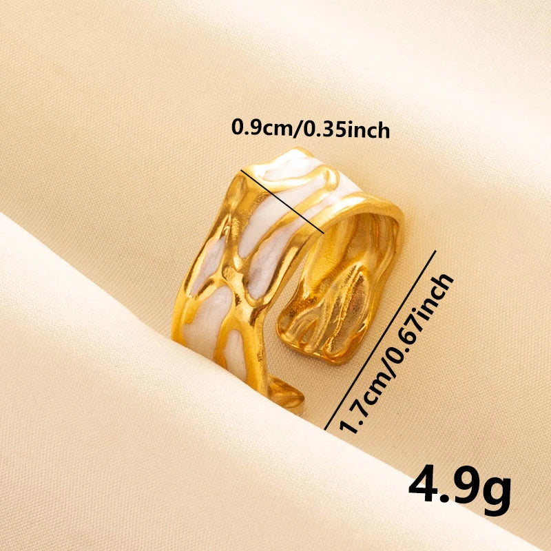 Bohemian Gold Color White Enamel Open Rings Luxury Irregular Stainless Steel Adjustable Finger Ring Women Charm Jewelry Gifts