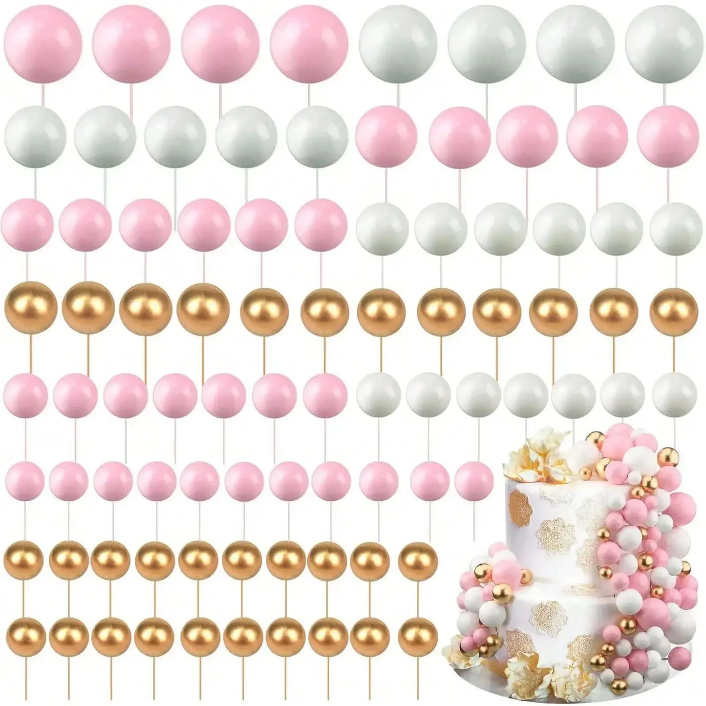 68pcs/set gold ball mini balloon cake hats foam decorated spherical cake insert hats for birthday parties and holiday decoration
