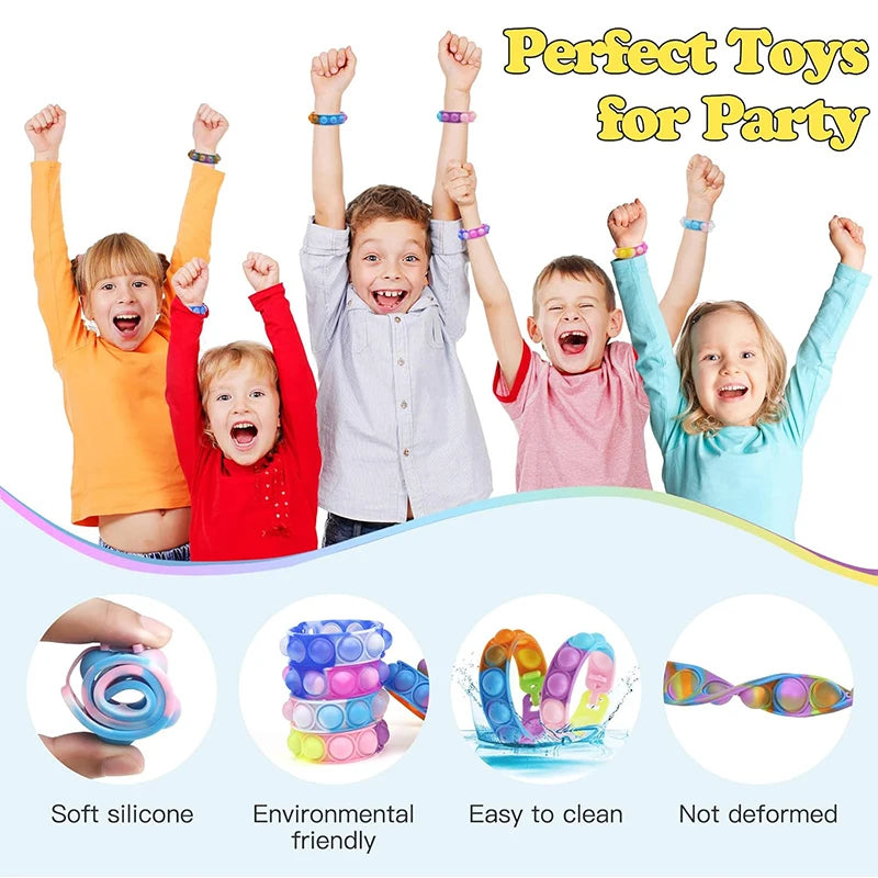 24/48/72Pcs Pop Bracelet Fidget Toy Kids Birthday Party Favors Goodie Bag Filler Sensory Stress Relief Christmas Gift Supplies
