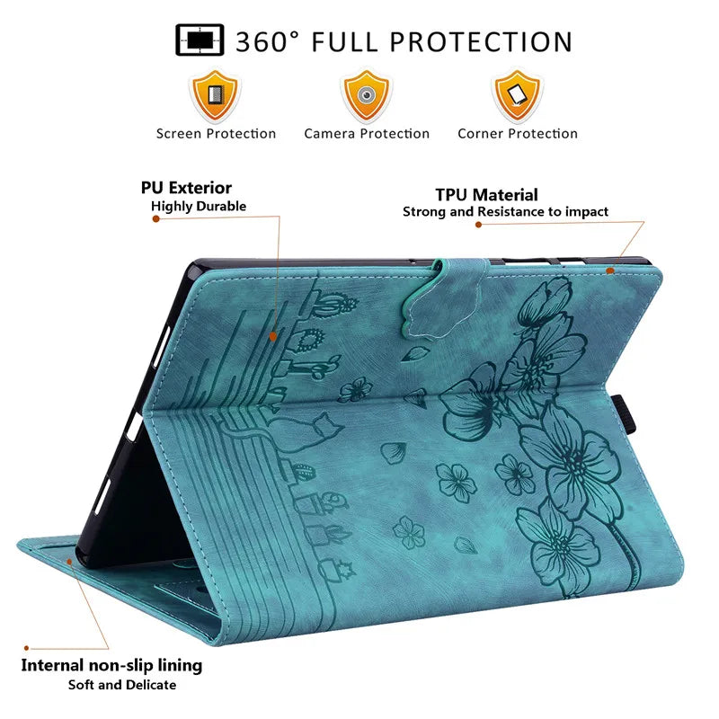 For Samsung Galaxy Tab S7 FE 12.4 Tablet Case Cute Cat Flower Funda For Galaxy Tab S10 Plus S9 FE S7 S8+ A9 Plus 11 12.4 Cover