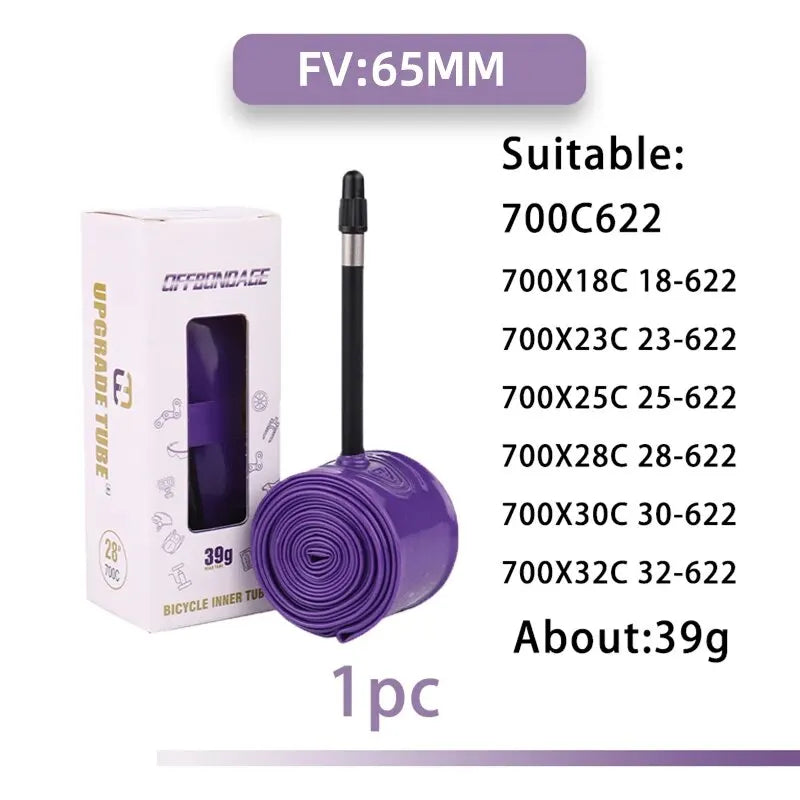 OFFBONDAGE 1Pcs Ultralight 39g Bike Inner Tube 700CC Road Bicycle TPU Material Tire 65mm Length French Valve Bicycle Accessory